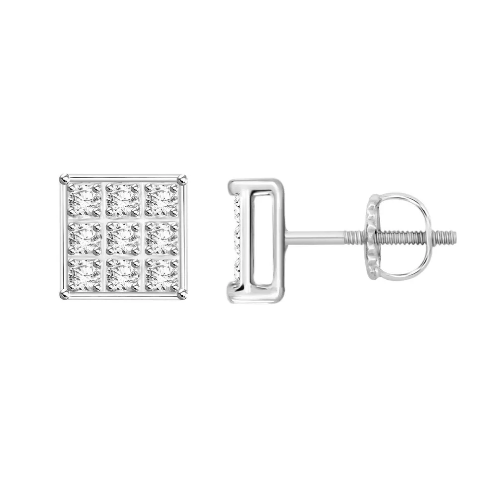 MEN’S EARRINGS 1/20 CT ROUND DIAMOND SILVER