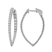 LADIES HOOPS EARRING CT ROUND DIAMOND 10KT WHITE GOLD