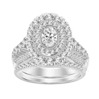 LADIES BRIDAL RING SET 2 CT ROUND/OVAL DIAMOND 14KT WHITE GOLD