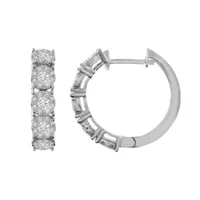 LADIES HOOPS EARRING 1 CT ROUND DIAMOND 10K WHITE GOLD