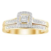 LADIES BRIDAL RING SET 1/6 CT ROUND DIAMOND 10K YELLOW GOLD