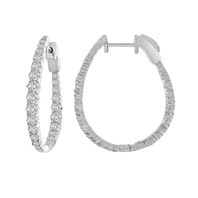 LADIES HOOPS EARRING 2 CT ROUND DIAMOND 14K WHITE GOLD