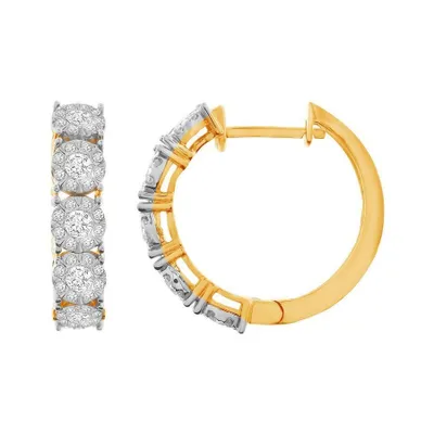 LADIES HOOPS EARRING 1 CT ROUND DIAMOND 10K YELLOW GOLD