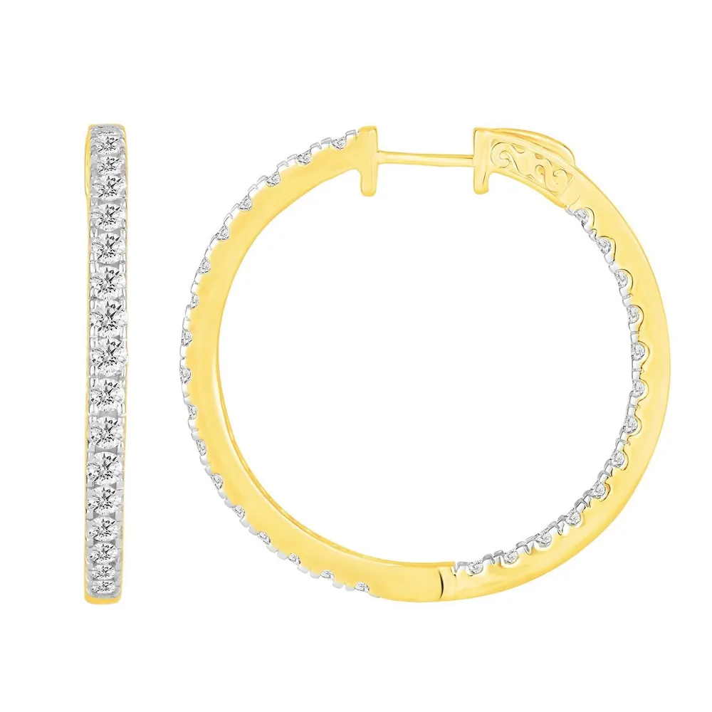 LADIES HOOPS 3 CT ROUND DIAMOND 14K YELLOW GOLD