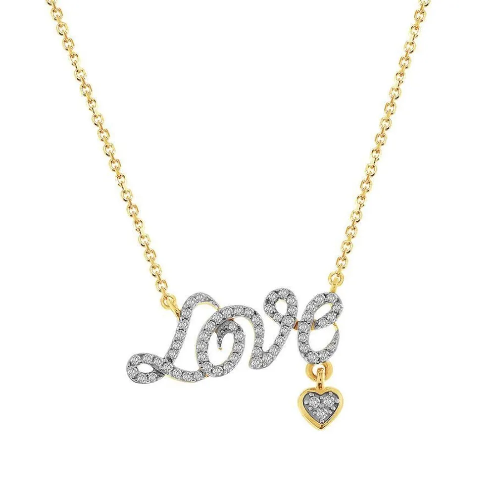 LADIES NECKLACE 1/5 CT ROUND DIAMOND 10K YELLOW GOLD