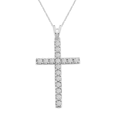 LADIES CROSS PENDANT 1 CT ROUND DIAMOND 10K WHITE GOLD