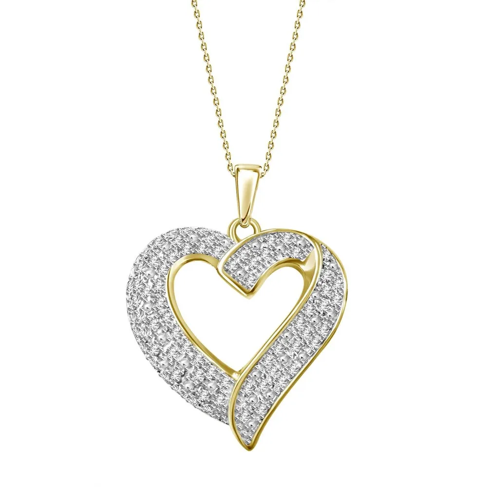 LADIES PENDANT 1/2 CT ROUND DIAMOND SILVER YELLOW PLATED