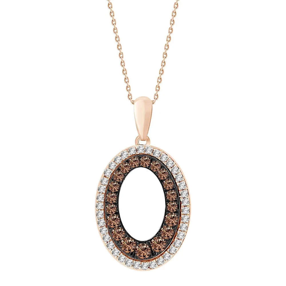 LADIES PENDANT 1/4 CT WHITE/CHOCOLATE ROUND 10K ROSE GOLD