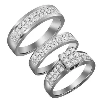 LADIES TRIO SET 1 CT ROUND DIAMOND 10K WHITE GOLD