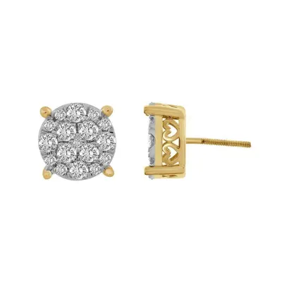 LADIES EARRING 7/8 CT ROUND DIAMOND 10K YELLOW GOLD