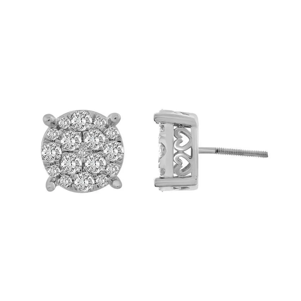 MEN’S EARRING 7/8 CT ROUND DIAMOND 10K WHITE GOLD