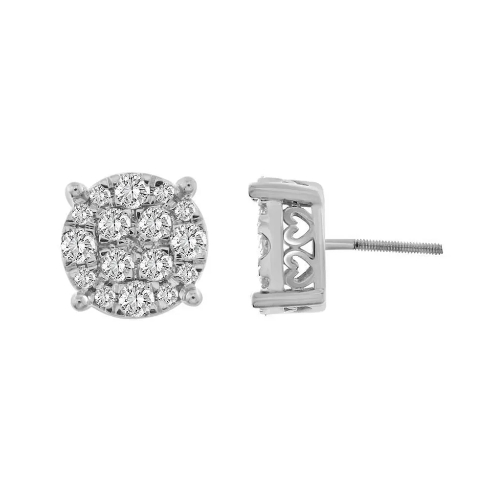 LADIES EARRING 1 CT ROUND DIAMOND 10K WHITE GOLD