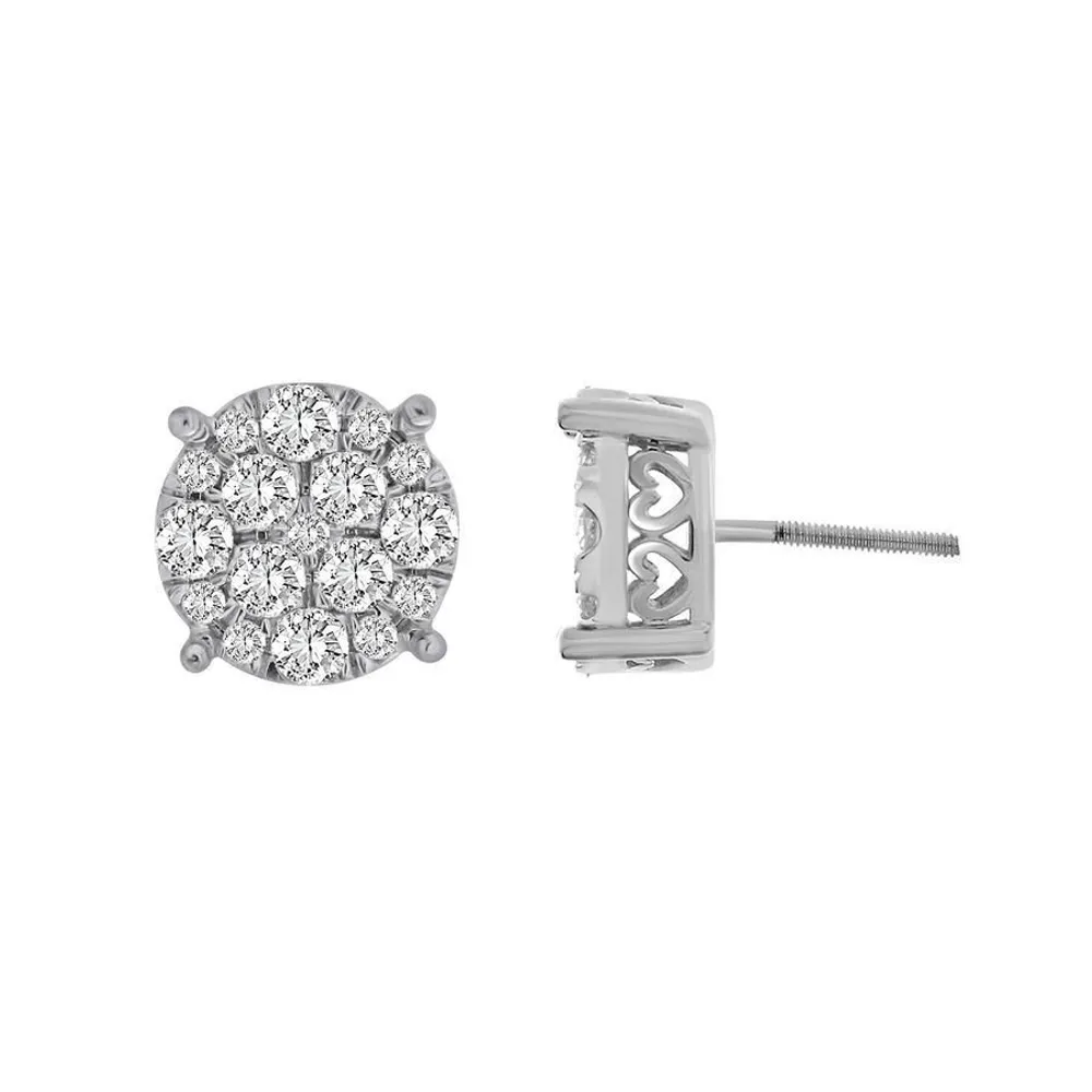 LADIES EARRING 1 1/2 CT ROUND DIAMOND 10K WHITE GOLD