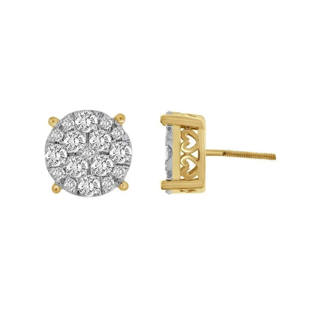 LADIES EARRING 1 1/2 CT ROUND DIAMOND 10K YELLOW GOLD