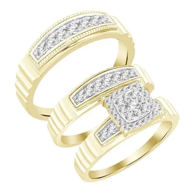 LADIES TRIO SET 3/4 CT ROUND DIAMOND 10K YELLOW GOLD