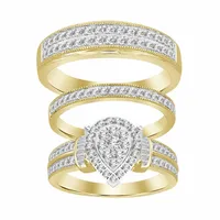 LADIES TRIO SET 1 CT ROUND/BAGUETTE DIAMOND 10K YELLOW GOLD