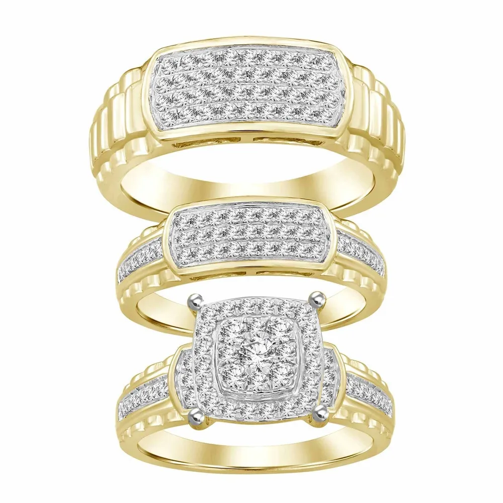 LADIES TRIO SET 1 CT ROUND DIAMOND 10K YELLOW GOLD