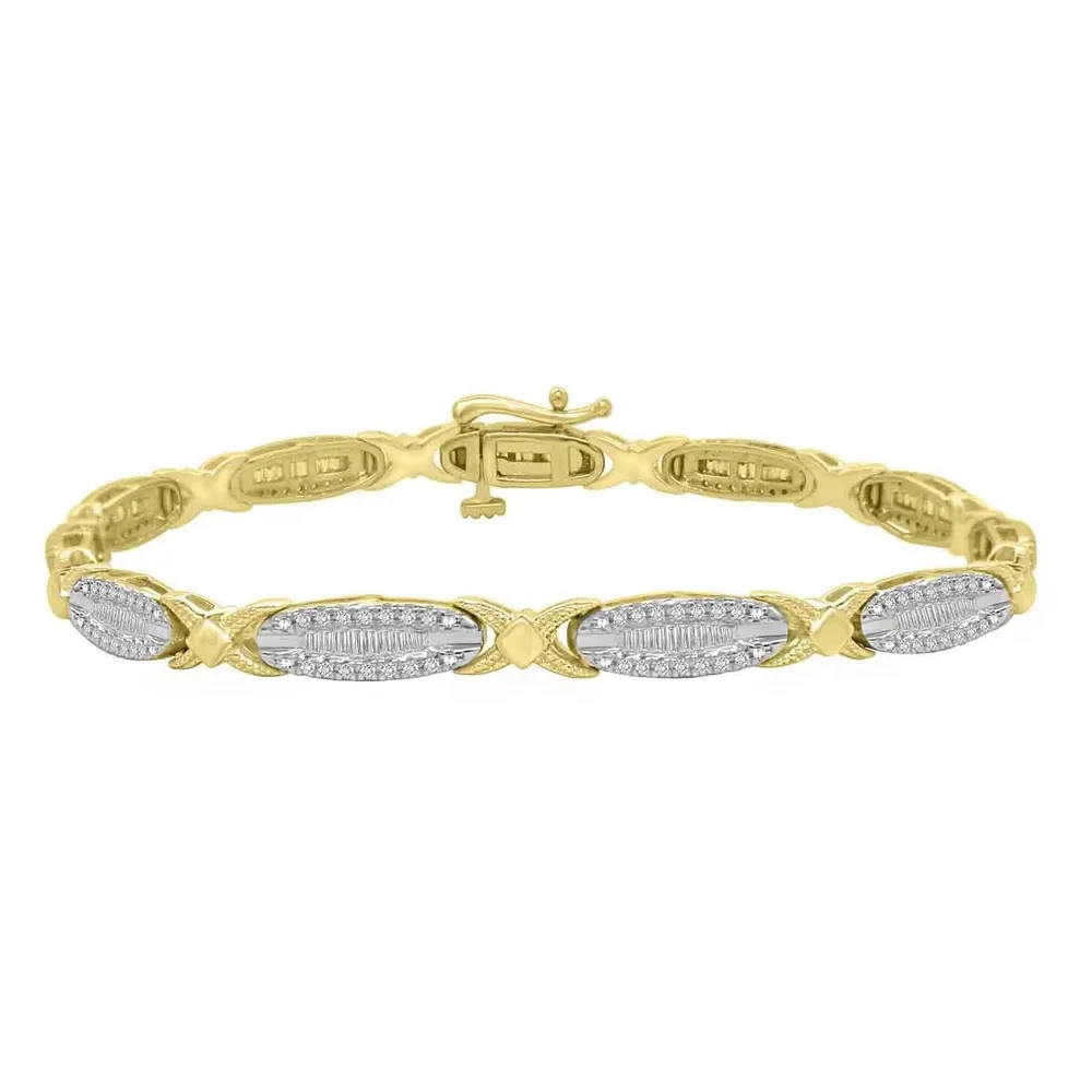 LADIES BRACELET 1CT ROUND/BAGUETTE DIAMOND 10K YELLOW GOLD