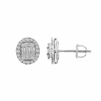 LADIES EARRINGS / CT ROUND/BAGUETTE DIAMOND 14K WHITE GOLD