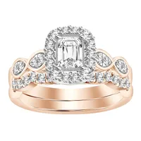 LADIES BRIDAL RING SET CT ROUND/EMERALD DIAMOND 14K ROSE GOLD