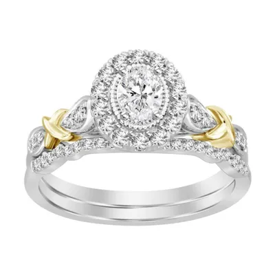 LADIES BRIDAL RING SET 1/2 CT ROUND/OVAL DIAMOND 14K TT WHITE & YELLOW GOLD