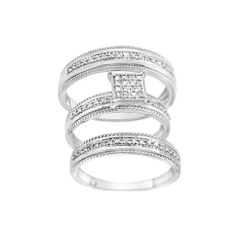 LADIES TRIO SET 1/4 CT ROUND DIAMOND SILVER