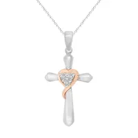 LADIES CROSS PENDANT 1/10 CT ROUND DIAMOND 10K TT WHITE & ROSE GOLD