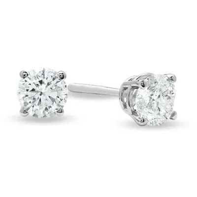 SOLITAIRE EARRINGS 1/3 CT ROUND DIAMOND 14K WHITE GOLD