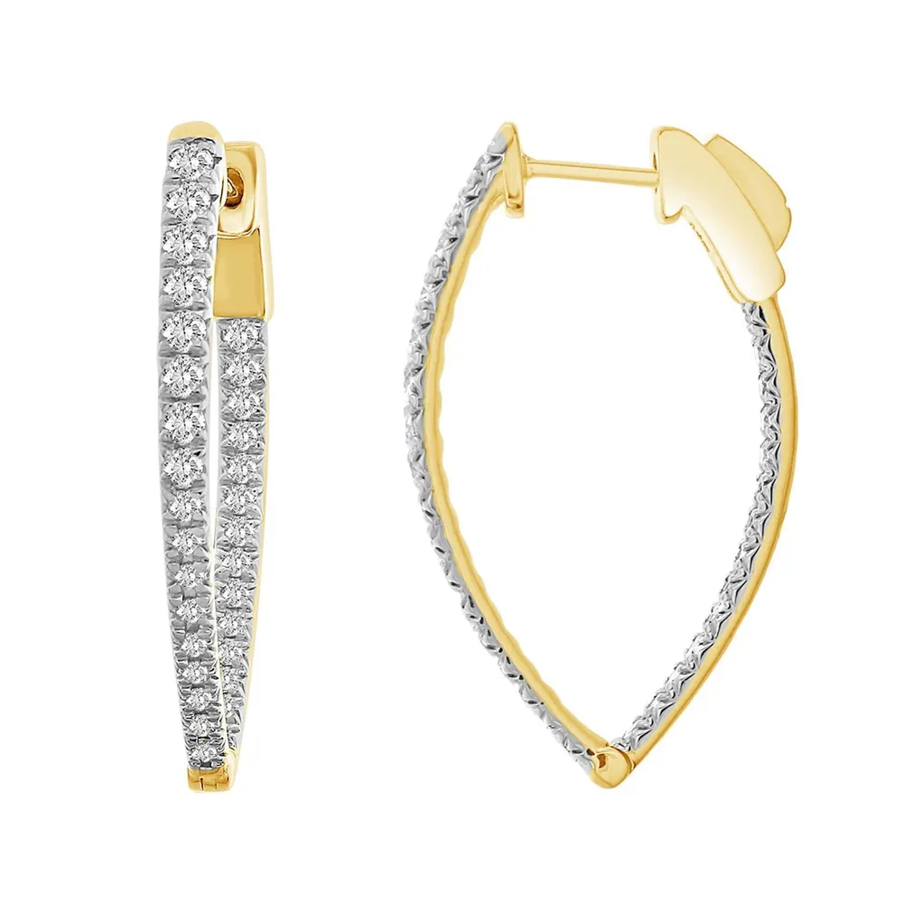 LADIES HOOPS EARRING CT ROUND DIAMOND 10KT YELLOW GOLD