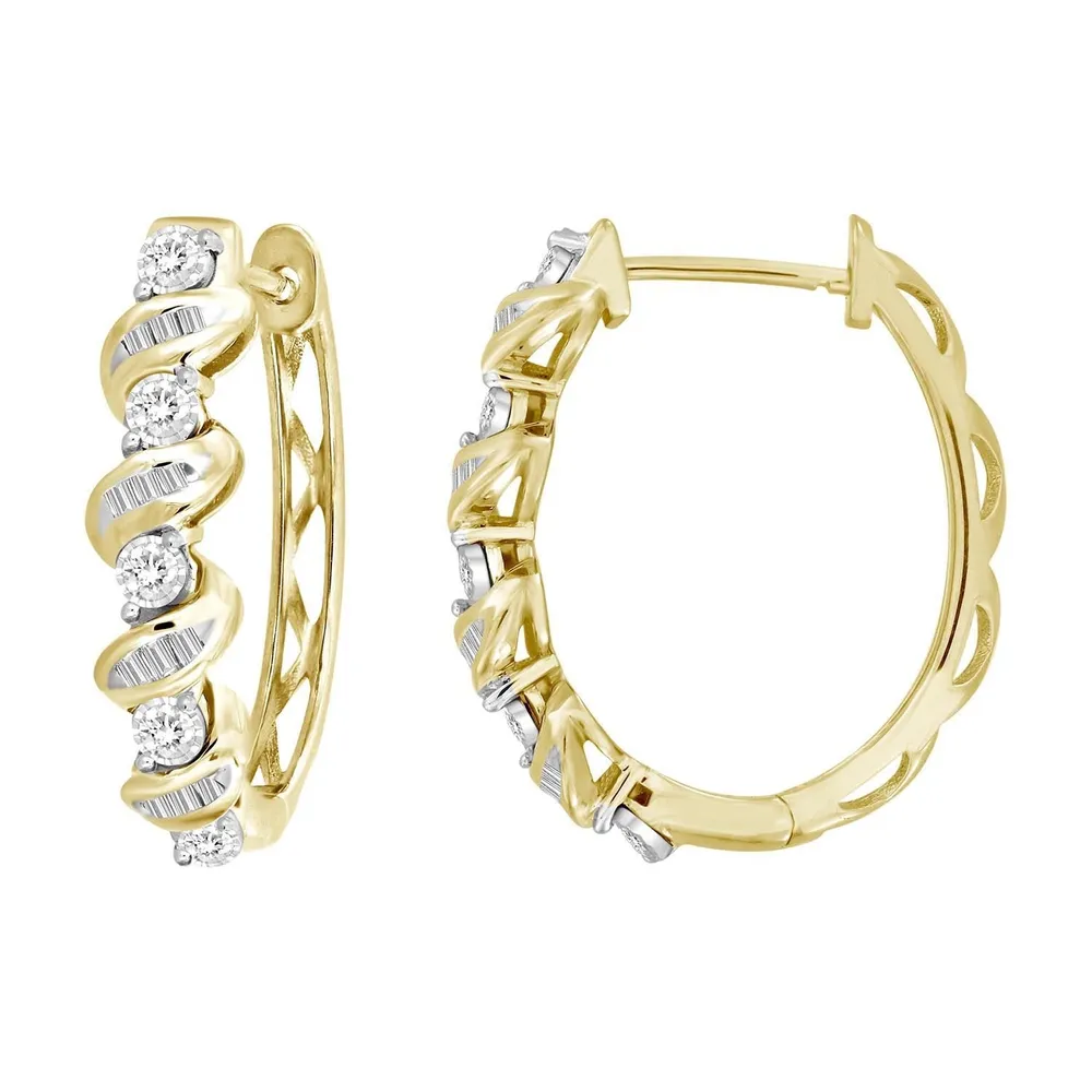 LADIES HOOPS 1/3 CT ROUND DIAMOND 10K YELLOW GOLD