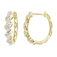 LADIES HOOPS 1/3 CT ROUND DIAMOND 10K YELLOW GOLD