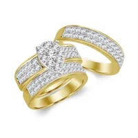 LADIES TRIO SET 1 CT ROUND DIAMOND 10K YELLOW GOLD