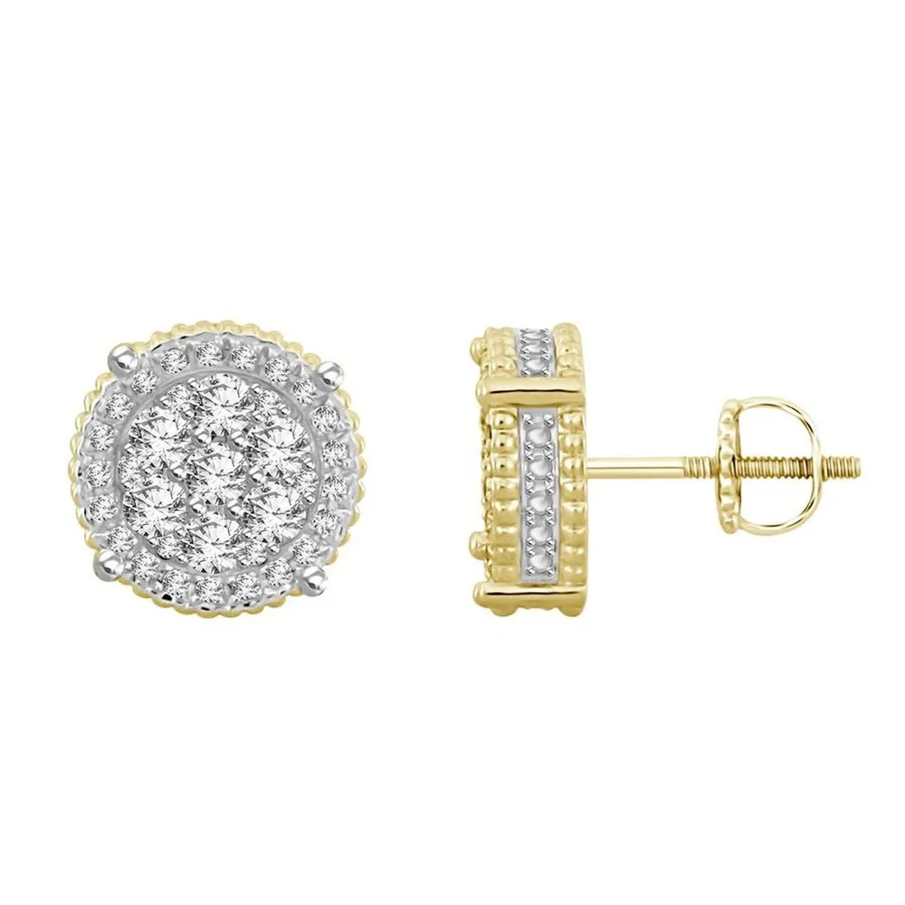 MEN’S EARRINGS 1CT ROUND DIAMOND 10K YELLOW GOLD