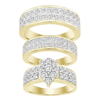 LADIES TRIO SET 3 CT ROUND DIAMOND 10K YELLOW GOLD