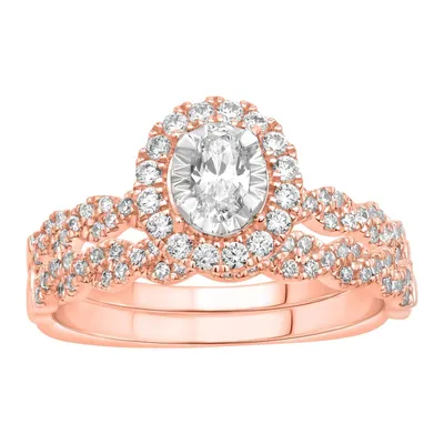 LADIES BRIDAL RING SET 3/8 CT ROUND DIAMOND 14K ROSE GOLD