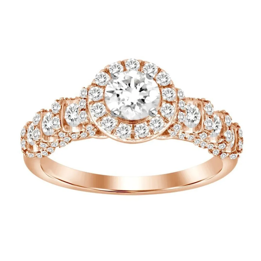 LADIES RING 1 CT ROUND DIAMOND 14K ROSE GOLD