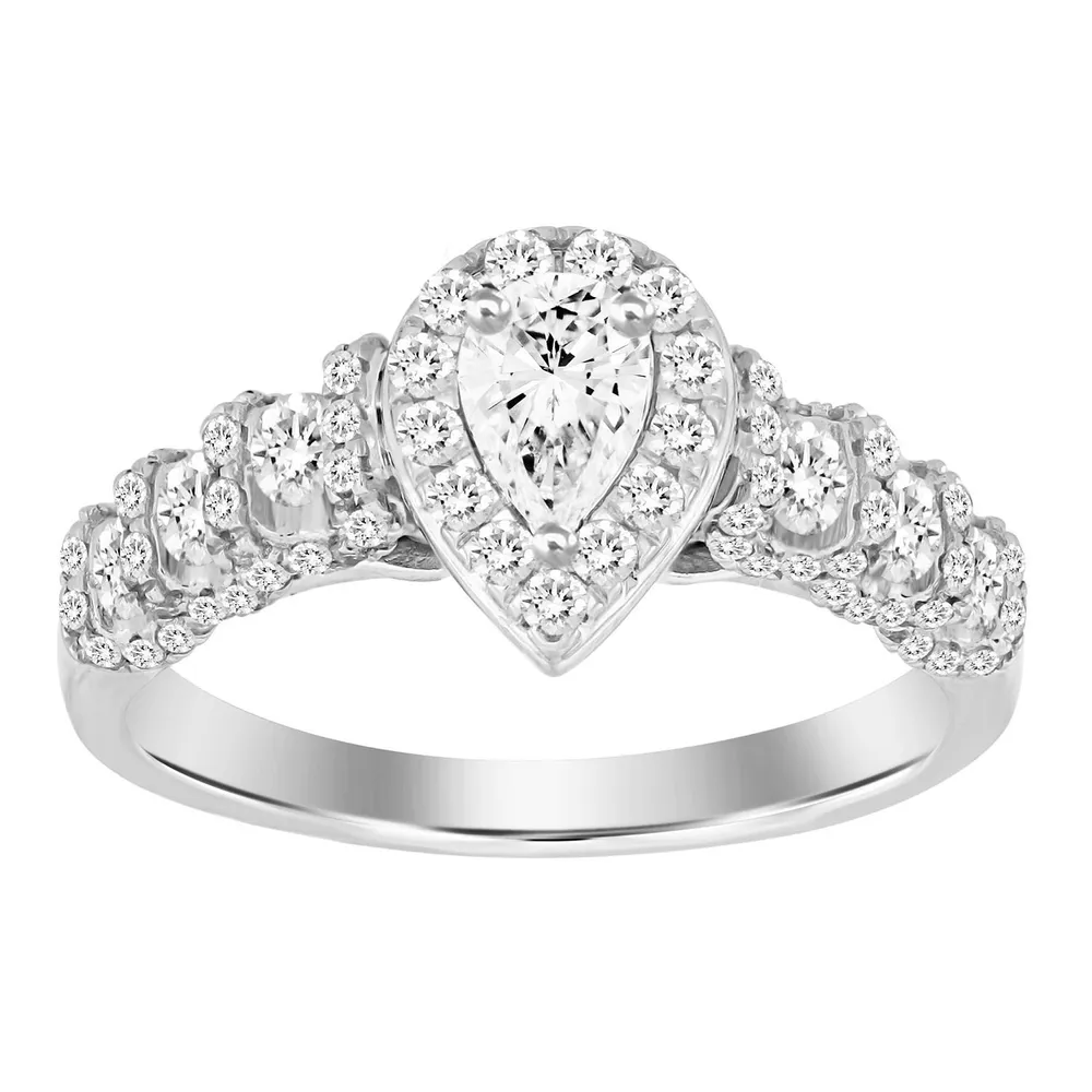 LADIES SEMI MOUNT RING 3/4 CT ROUND/PEAR DIAMOND 14K WHITE GOLD