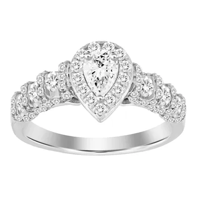 LADIES SEMI MOUNT RING 3/4 CT ROUND/PEAR DIAMOND 14K WHITE GOLD