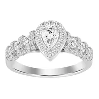 LADIES SEMI MOUNT RING 3/4 CT ROUND/PEAR DIAMOND 14K WHITE GOLD