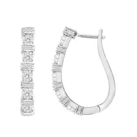 LADIES HOOPS 3/4 CT ROUND DIAMOND 10K WHITE GOLD