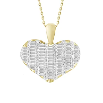 LADIES PENDANT 1/2 ROUND/BAGUETTE DIAMOND 10K YELLOW GOLD