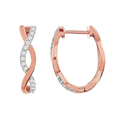 LADIES HOOPS 1/4 CT ROUND DIAMOND 10K ROSE GOLD