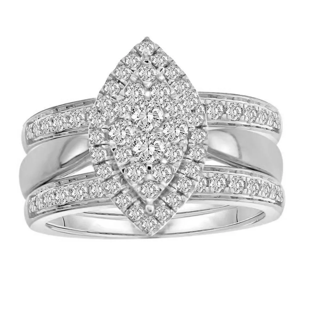 LADIES BRIDAL RING SET 1 CT ROUND DIAMOND 14K GOLD- WITH EXTRA BAND