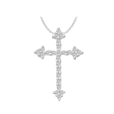 LADIES CROSS PENDANT 1/5 CT ROUND DIAMOND 14K WHITE GOLD