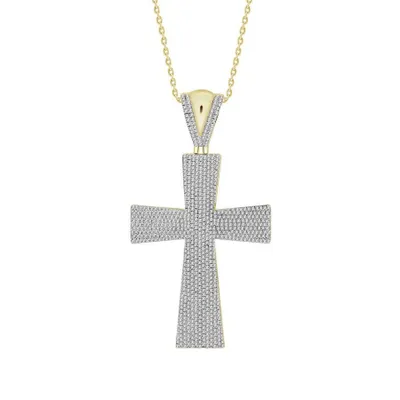 MEN’S CROSS 2 CT ROUND DIAMOND 10K YELLOW GOLD