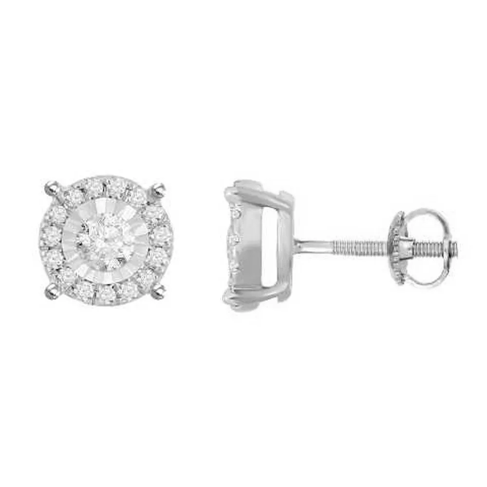 LADIES EARRING 1/2 CT ROUND DIAMOND SILVER