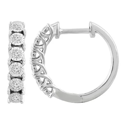 LADIES HOOPS 1/10 CT ROUND DIAMOND 10K WHITE GOLD