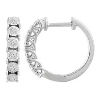 LADIES HOOPS 1/10 CT ROUND DIAMOND 10K WHITE GOLD