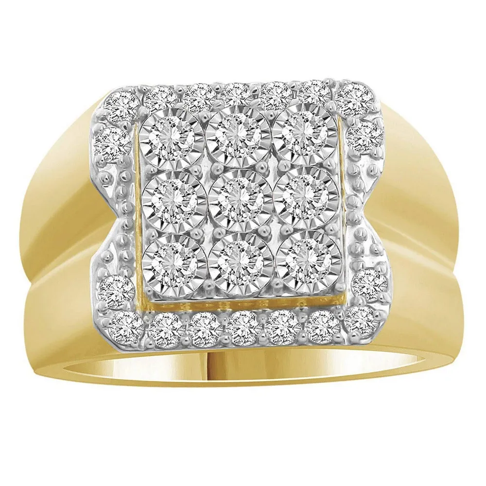 MEN’S RING 1 CT ROUND DIAMOND 14K YELLOW GOLD