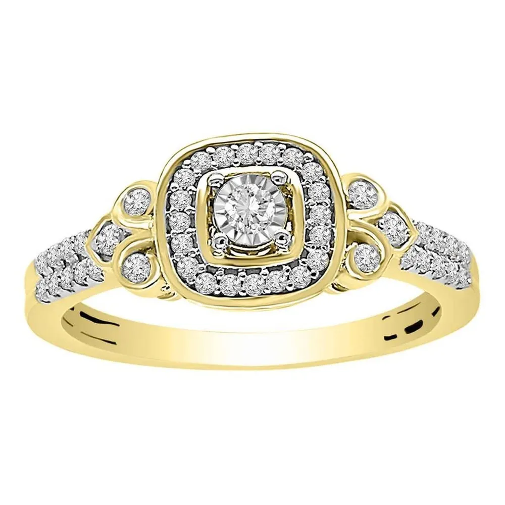 LADIES ENGAGEMENT RING 1/4 CT ROUND DIAMOND 10K YELLOW GOLD